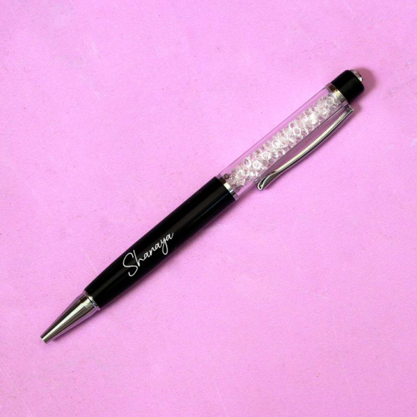 Crystal Pen with Name Engraved I Silver Designer Customized Roller Metal Body Ballpoint Pens I Stylish Comfortable