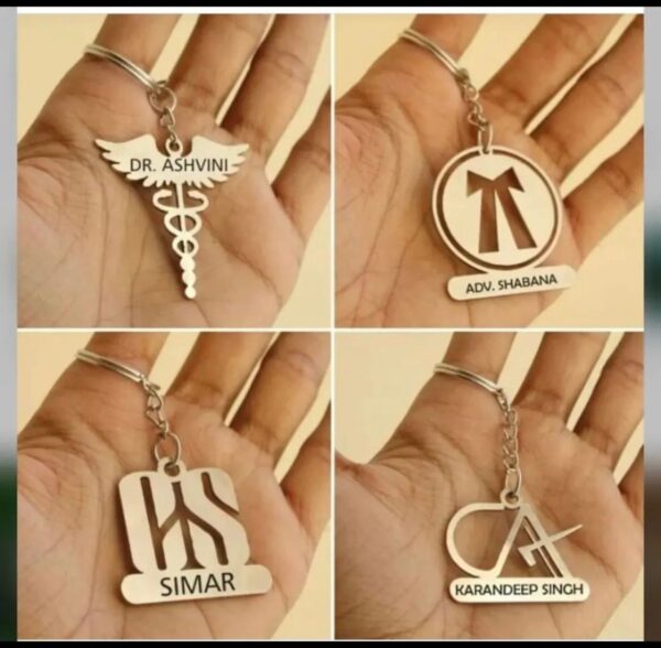 Personalized Stainless Steel Symbol Keychain Round Shape with Name engraved on it