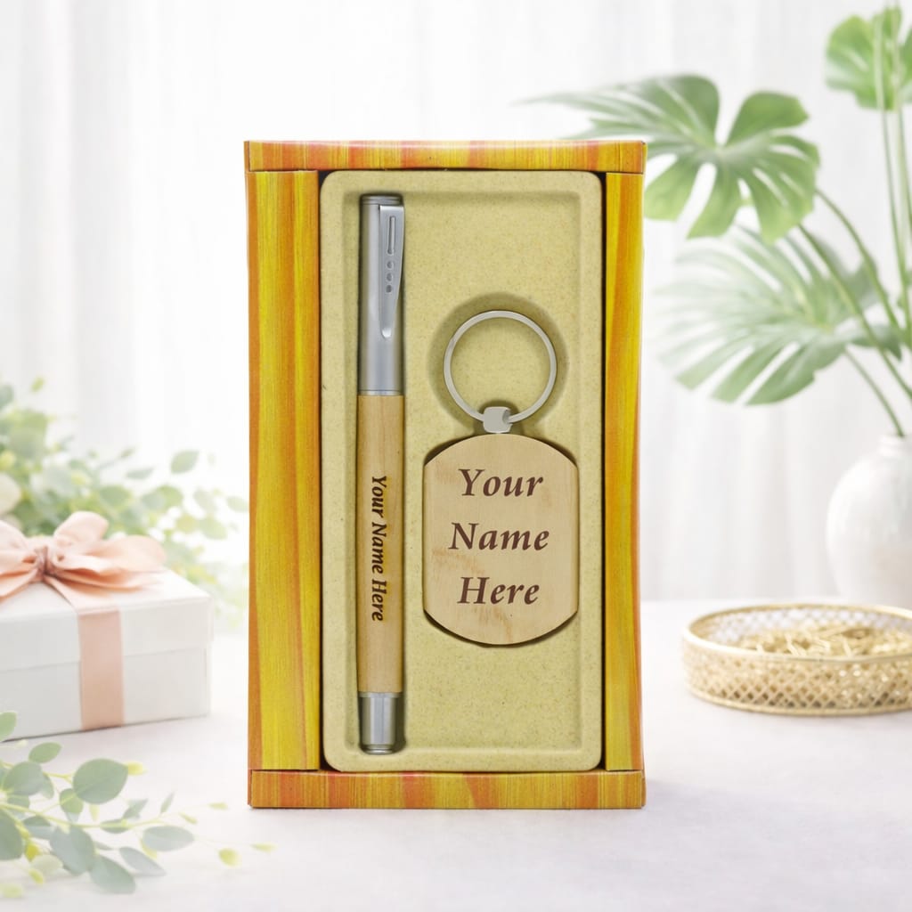 CrownLit Personalized Premium Wooden Pen with Jotter Refill & Keychain Customised Gift Set – Custom Engraved Wooden Pen Gift Set - Deera - Image 3