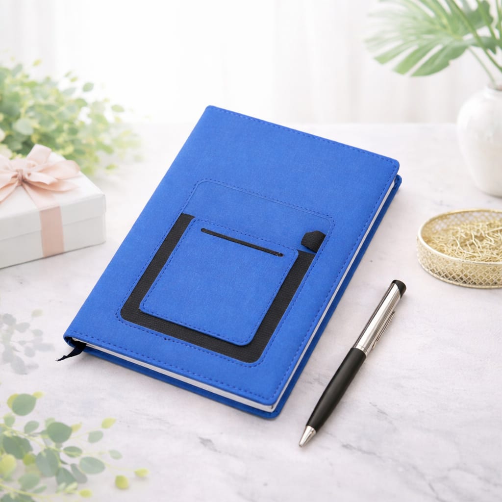 Crownlit A5 Customizable Blue Diary with Pouch – Hardbound Fabric Cover Planner (21×15 cm) - Deera - Image 2