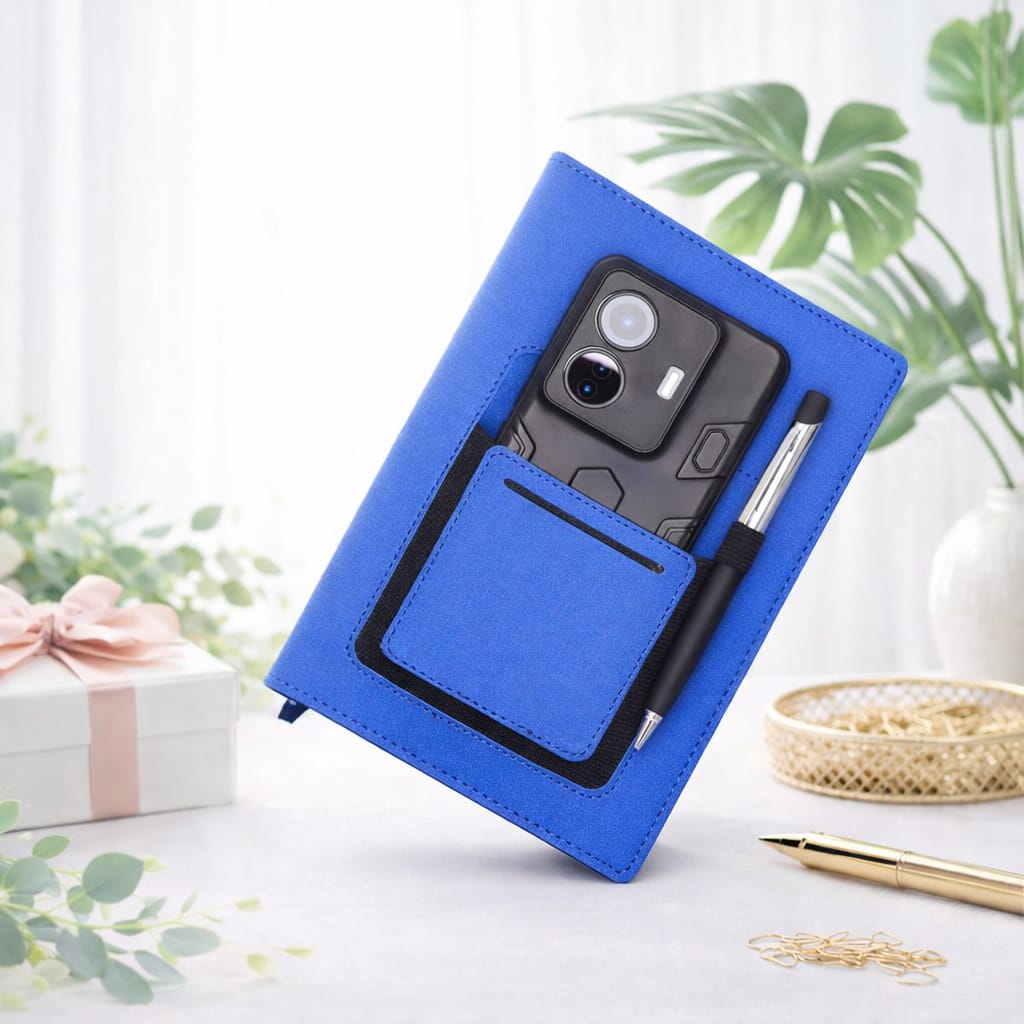 Crownlit A5 Customizable Blue Diary with Pouch – Hardbound Fabric Cover Planner (21×15 cm) - Deera - Image 3