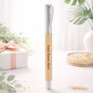 Crownlit Personalised Desk Name Plate with Wooden Pen – Custom Engraved Office Gift - Deera