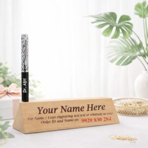 Crownlit Personalised Metal Pen and Wooden Desk Name Plate – Custom Engraved Office Gift Set - Deera
