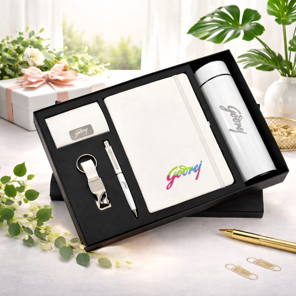 Personalized On-The-Go Office Essential Gift Set Custom Corporate Gift Set with Notebook, Bottle, Pen, Card Holder & Keychain - Deera - Image 3