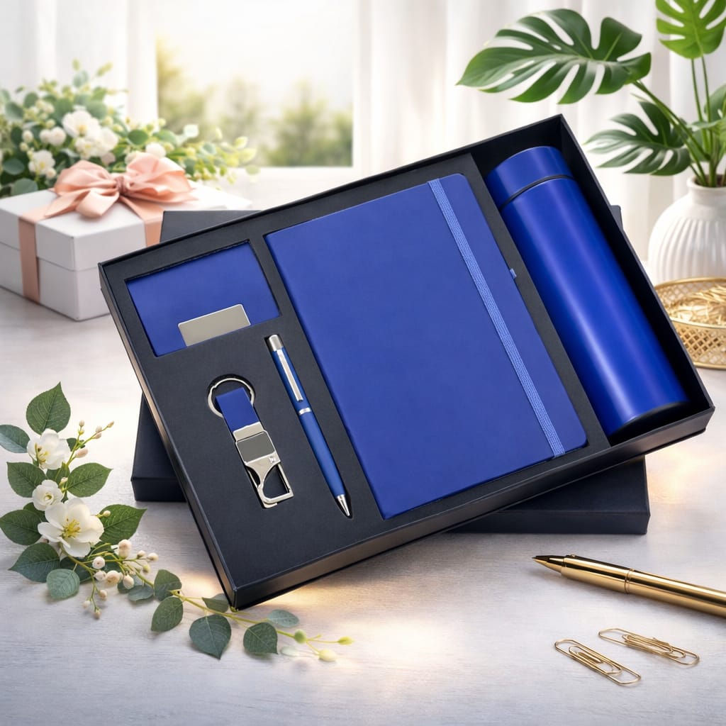 Personalized On-The-Go Office Essential Gift Set Custom Corporate Gift Set with Notebook, Bottle, Pen, Card Holder & Keychain - Deera - Image 2