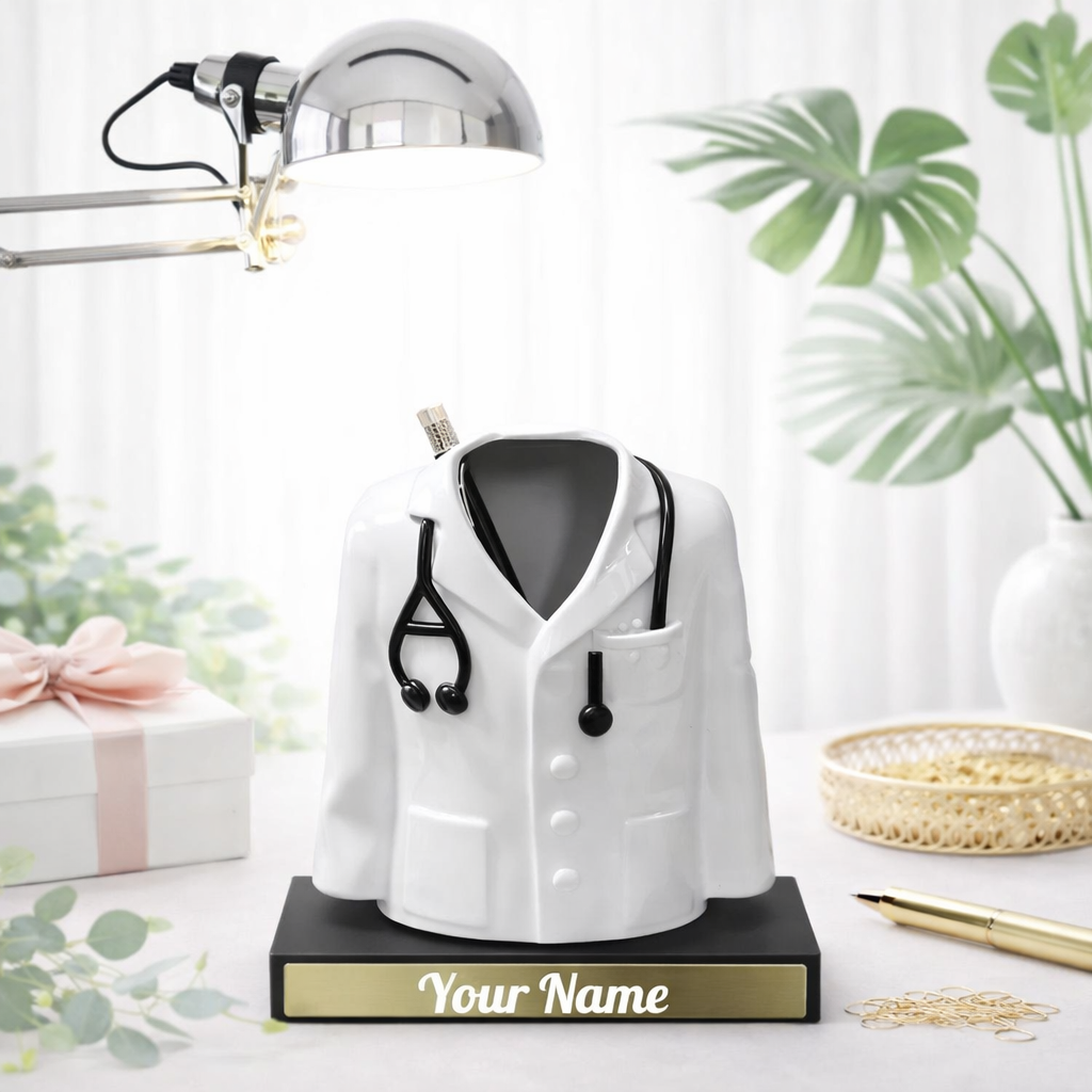 Doctor Lab Coat Pen Stand Personalized Medical Desk Gift for Doctors White ABS Plastic - Deera - Image 5