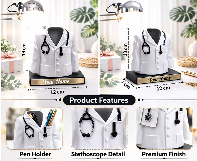 Doctor Lab Coat Pen Stand Personalized Medical Desk Gift for Doctors White ABS Plastic - Deera - Image 2