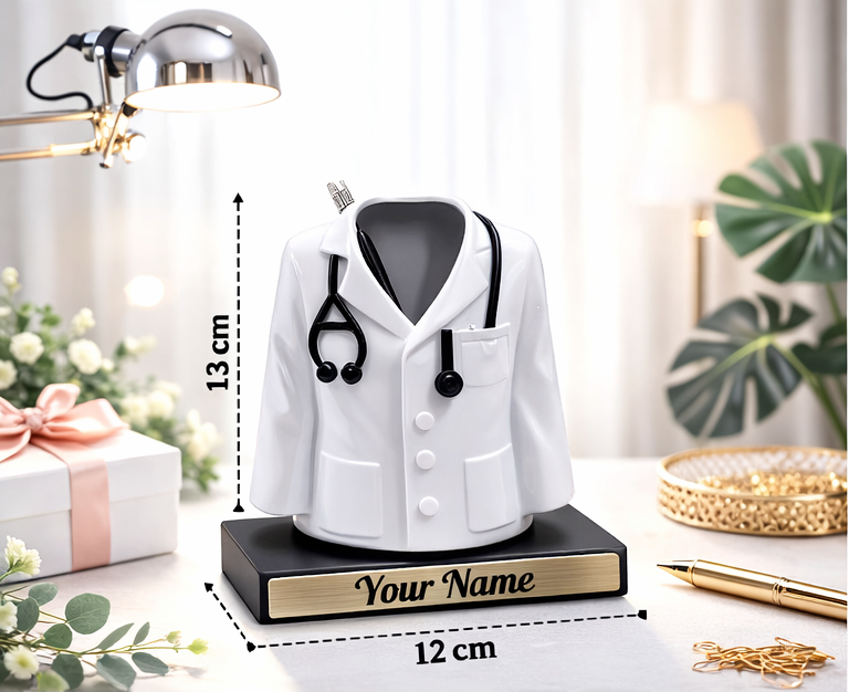 Doctor Lab Coat Pen Stand Personalized Medical Desk Gift for Doctors White ABS Plastic - Deera - Image 3