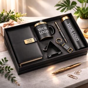 Executive 6-in-1 Corporate Gift Set – Premium corporate return gift with notebook, bottle, mug, pen, keychain & mobile stand - Deera