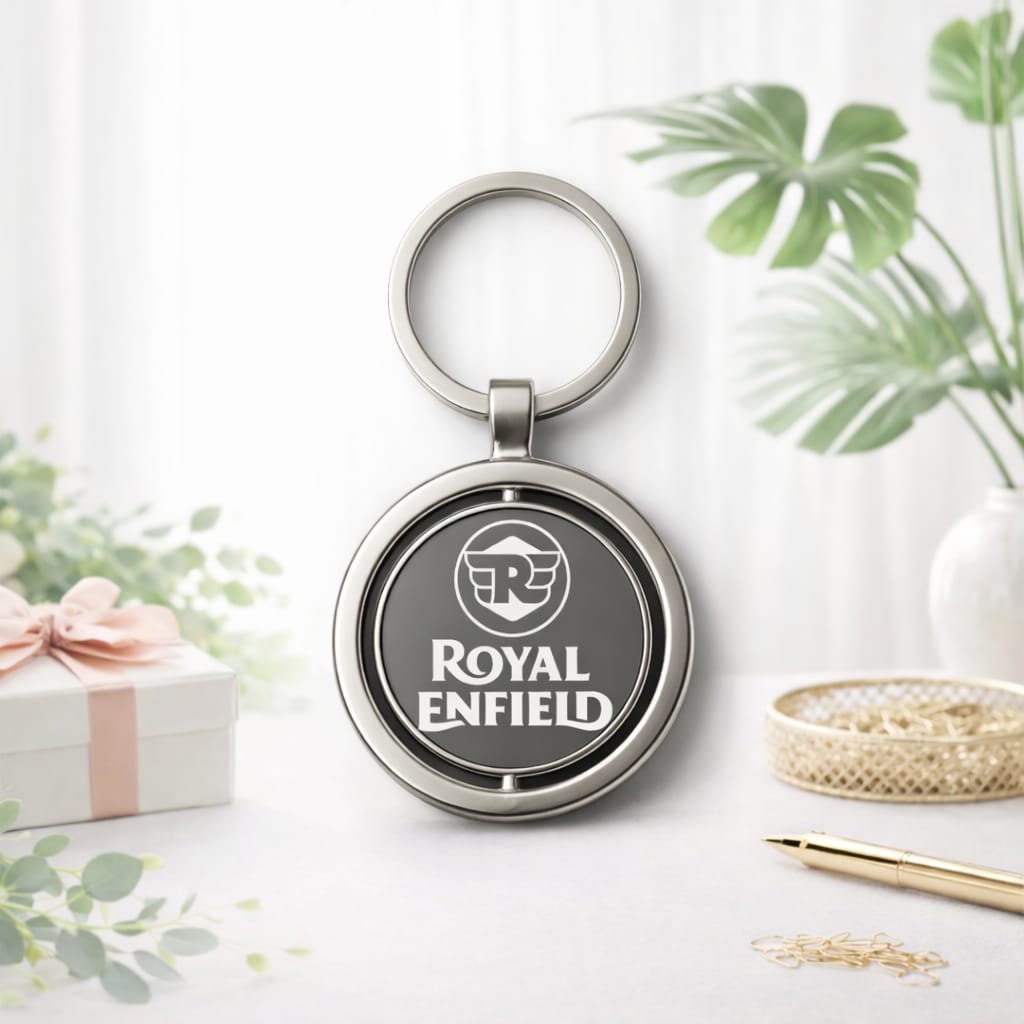 Metal Silver Round Rotating Keychain – 360° Swivel Custom Engraved Keyring - Deera3