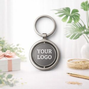 Metal Silver Round Rotating Keychain – 360° Swivel Custom Engraved Keyring - Deera3