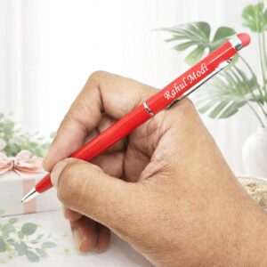 Personalised Red Metal Pen with Stylus Wooden Gift Box Deera