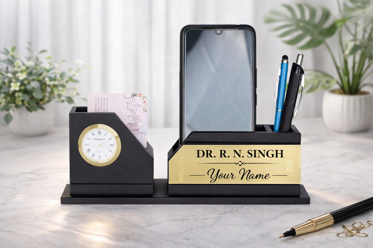 Personalized Pen Stand with Mobile Holder – Custom Name & Logo Desk Organizer - Deera