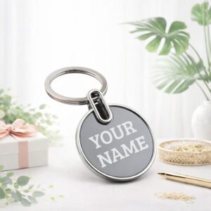Sleek Round Metal Keychain – Premium Custom Engraved Keyring - Deera