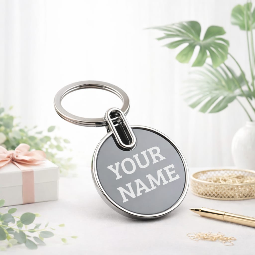 Sleek Round Metal Keychain – Premium Custom Engraved Keyring - Deera